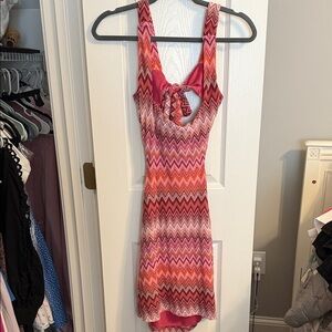 House of Harlow 1960 Pink and Orange Zigzag Backless Dress